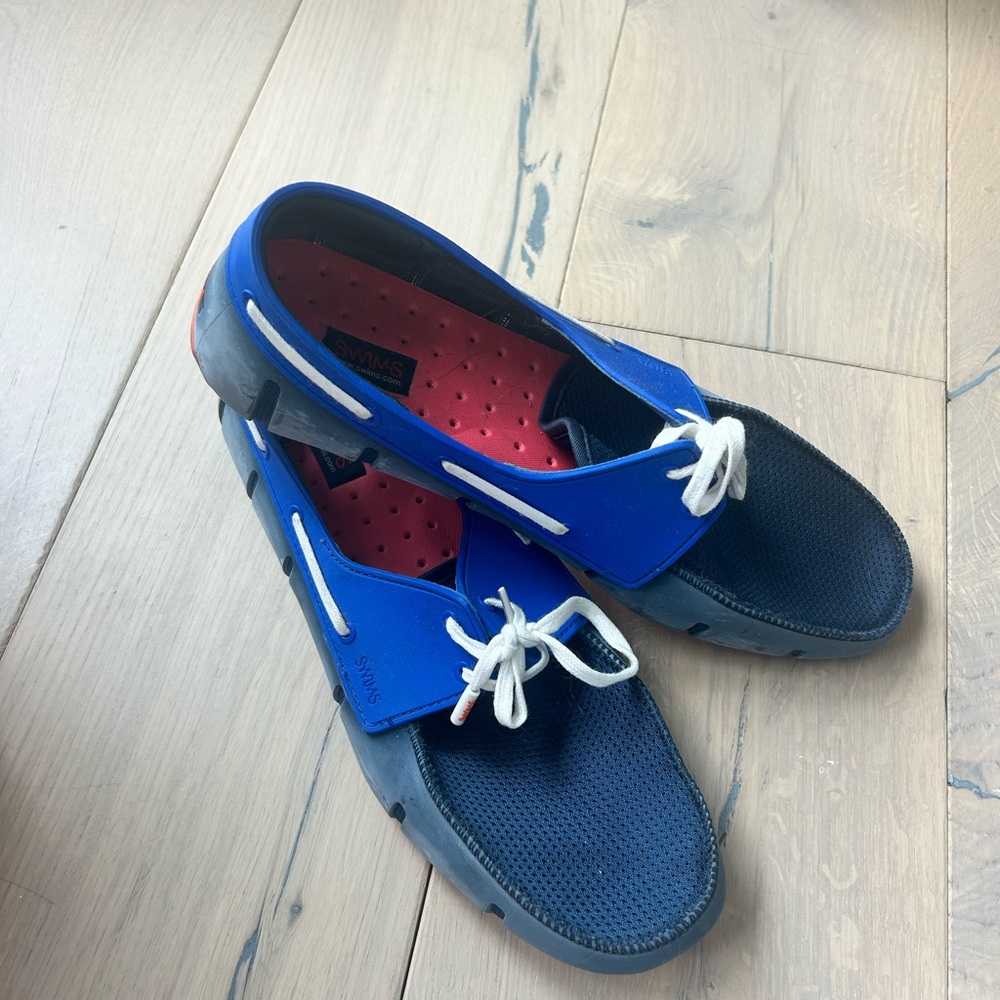Swims Blue Loafers with White Accents